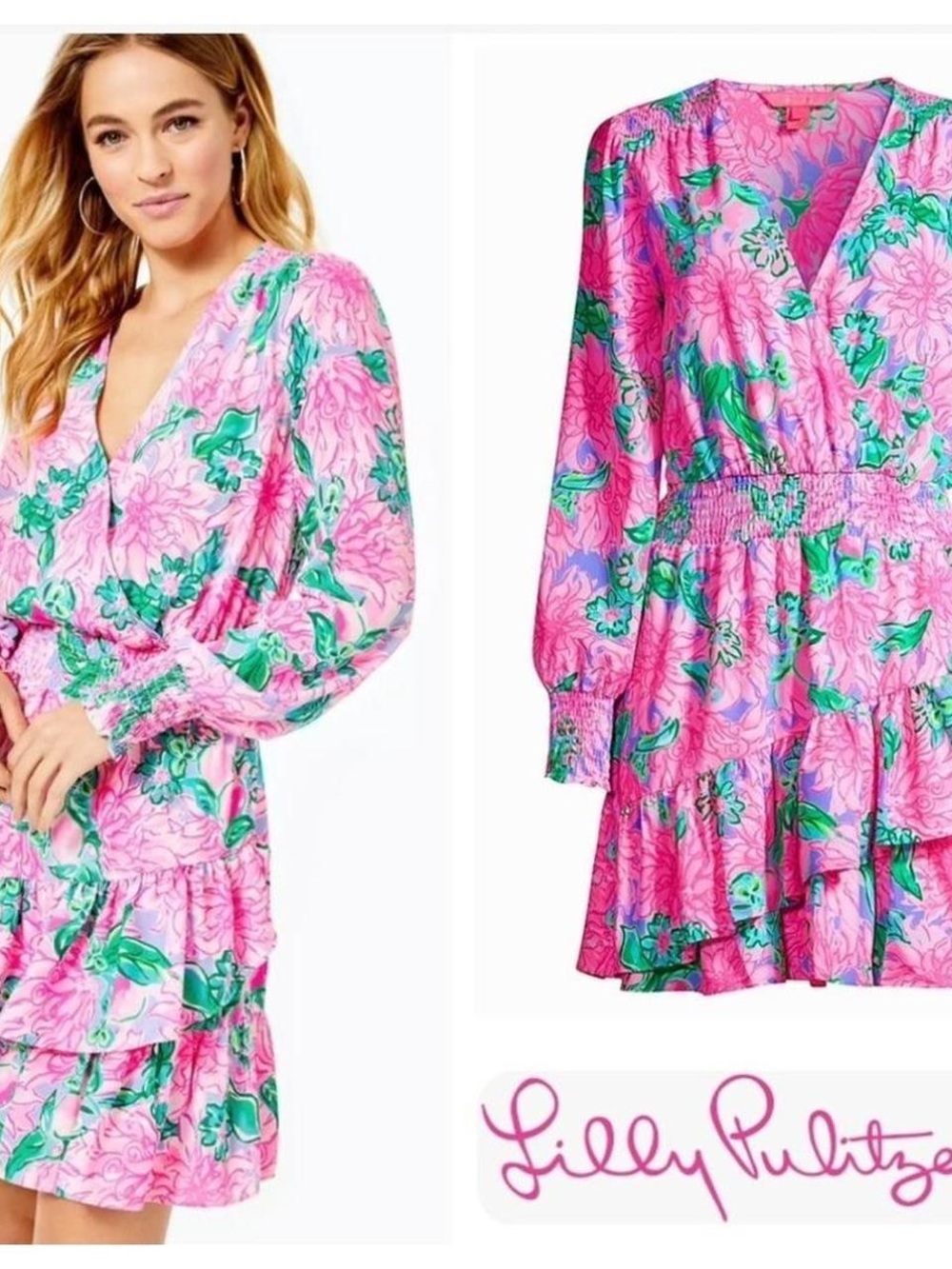 Lilly Pulitzer Pink and Green Floral Wrap Dress